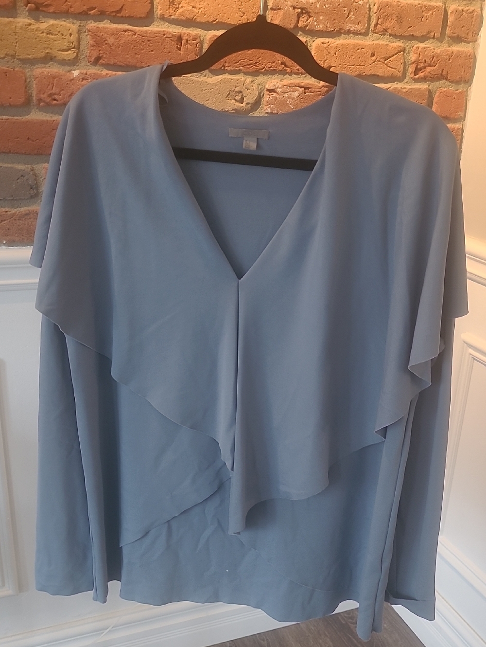 COS Light Blue V Neck Ruffled Top
